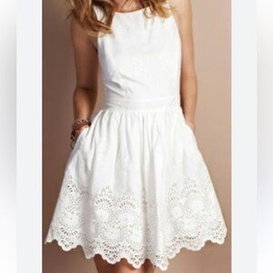 Garnet Hill Anthropology White Eyelet Linen Dress Sz 10 Women Belted